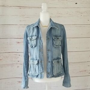 H&M // logg 4 front buttoned flap pocket cargo denim jacket rare